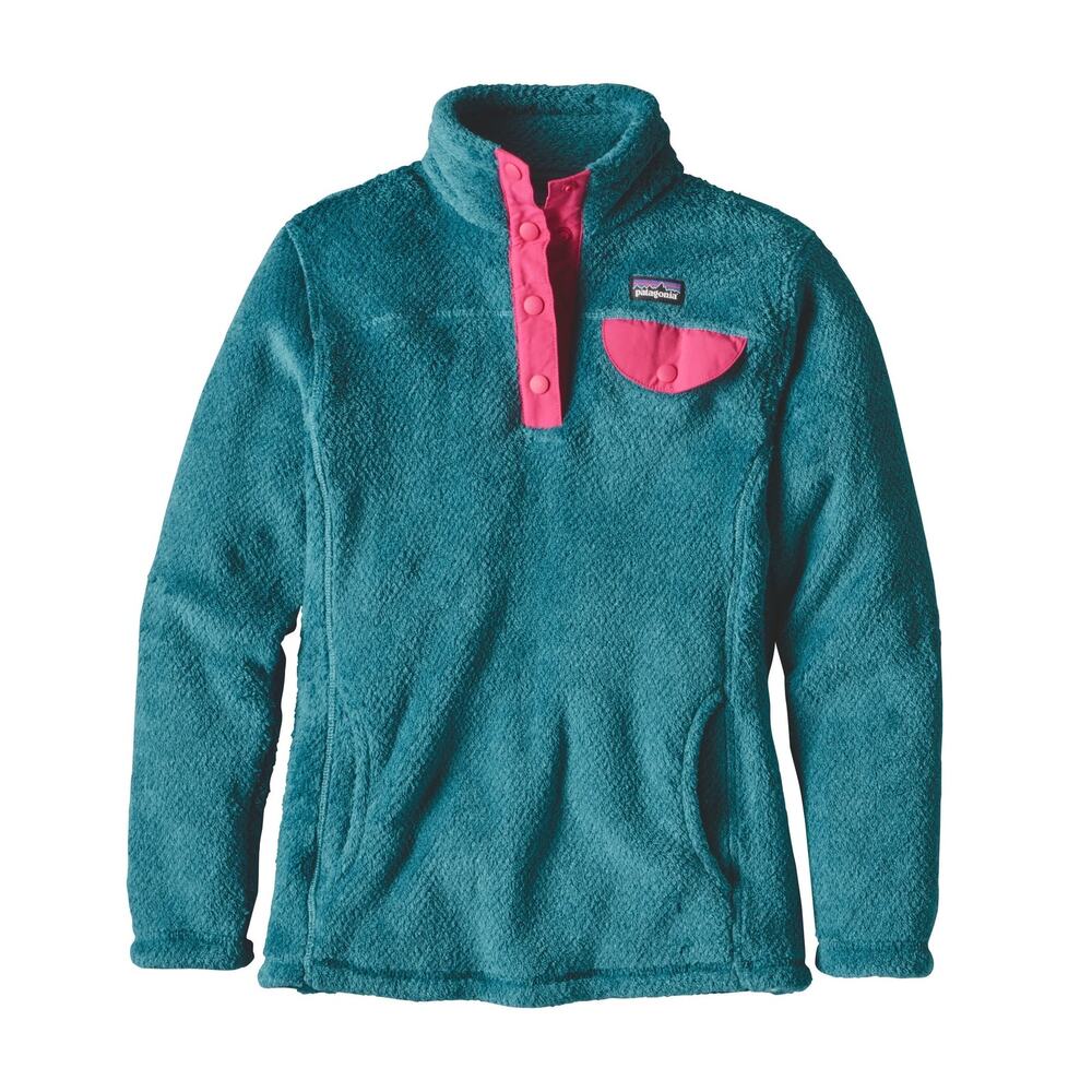 Patagonia Girls' Re-Tool Snap-T Fleece Pullover - Cozy Blue & Pink